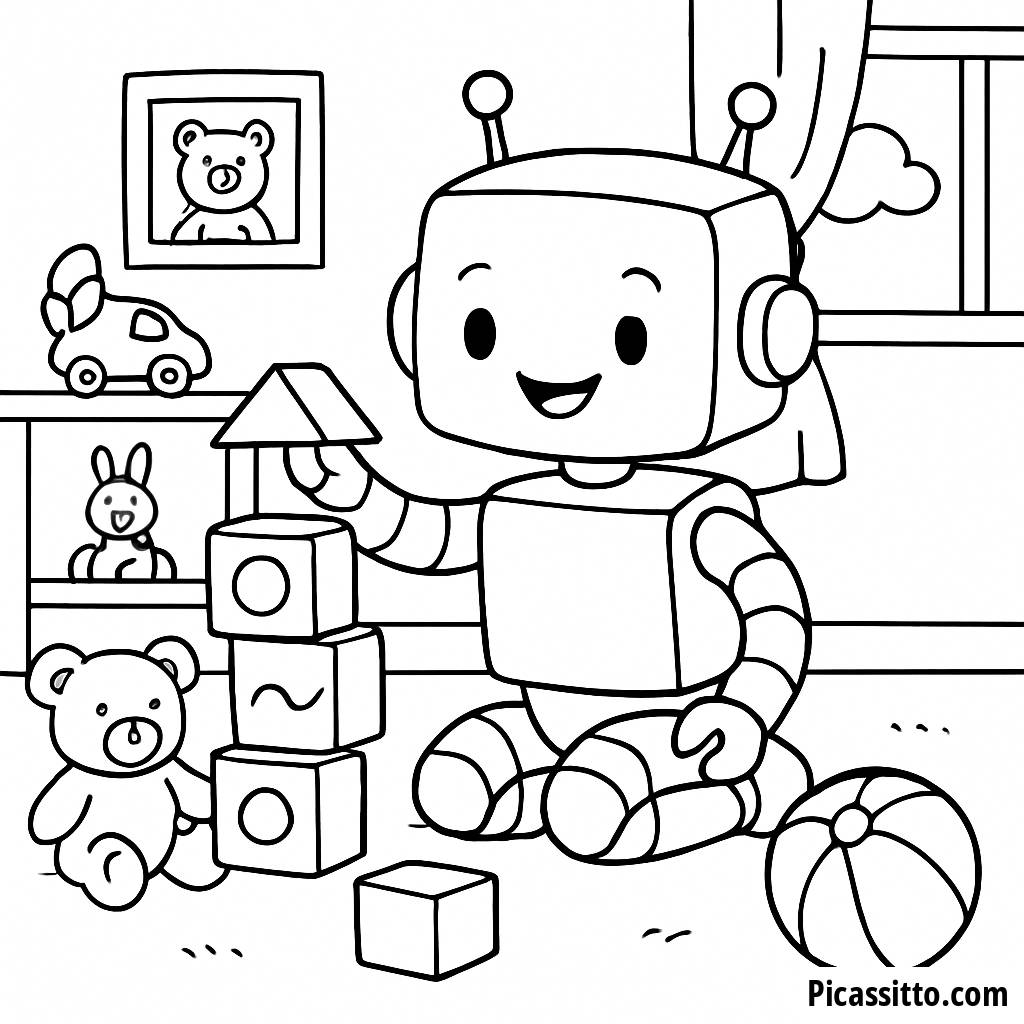 Página para Colorir do Robô Alegre