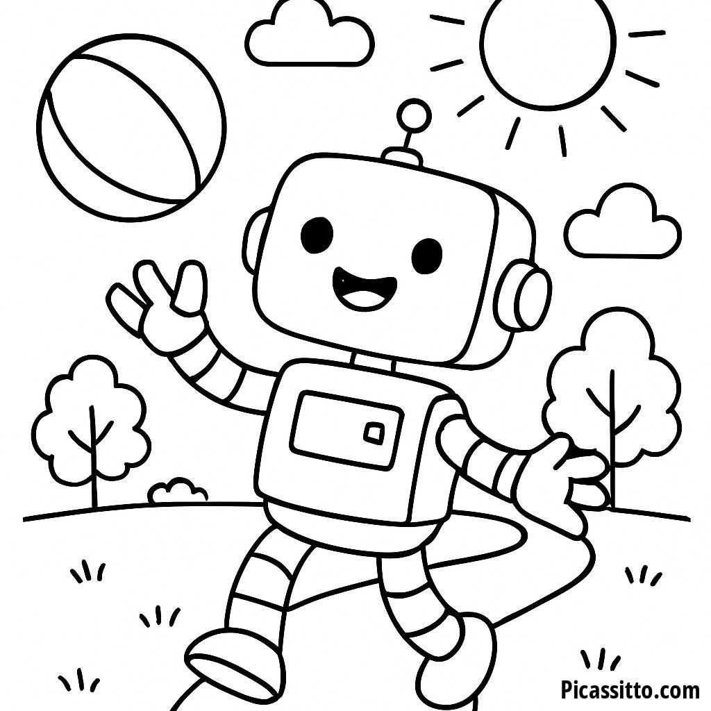 Cheerful Robot Coloring Page