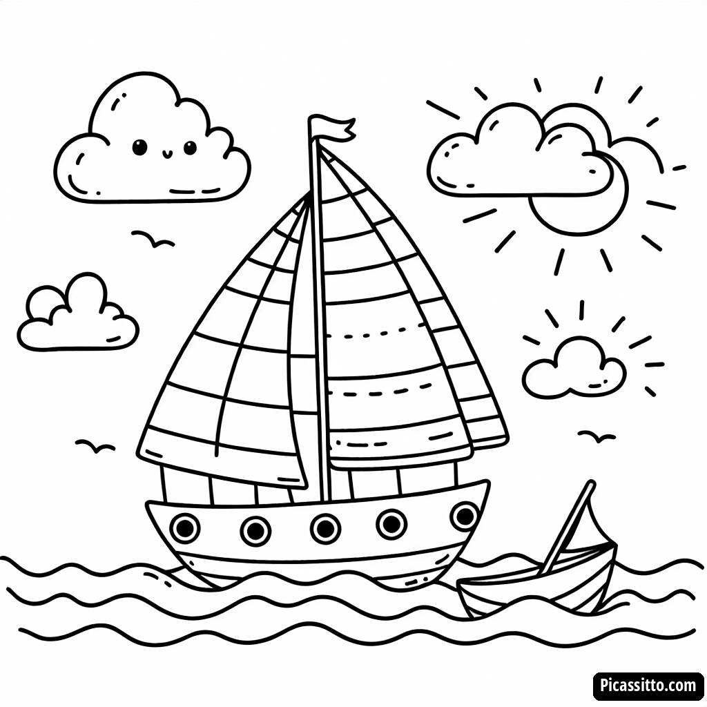 Cheerful Sailboat Coloring Page