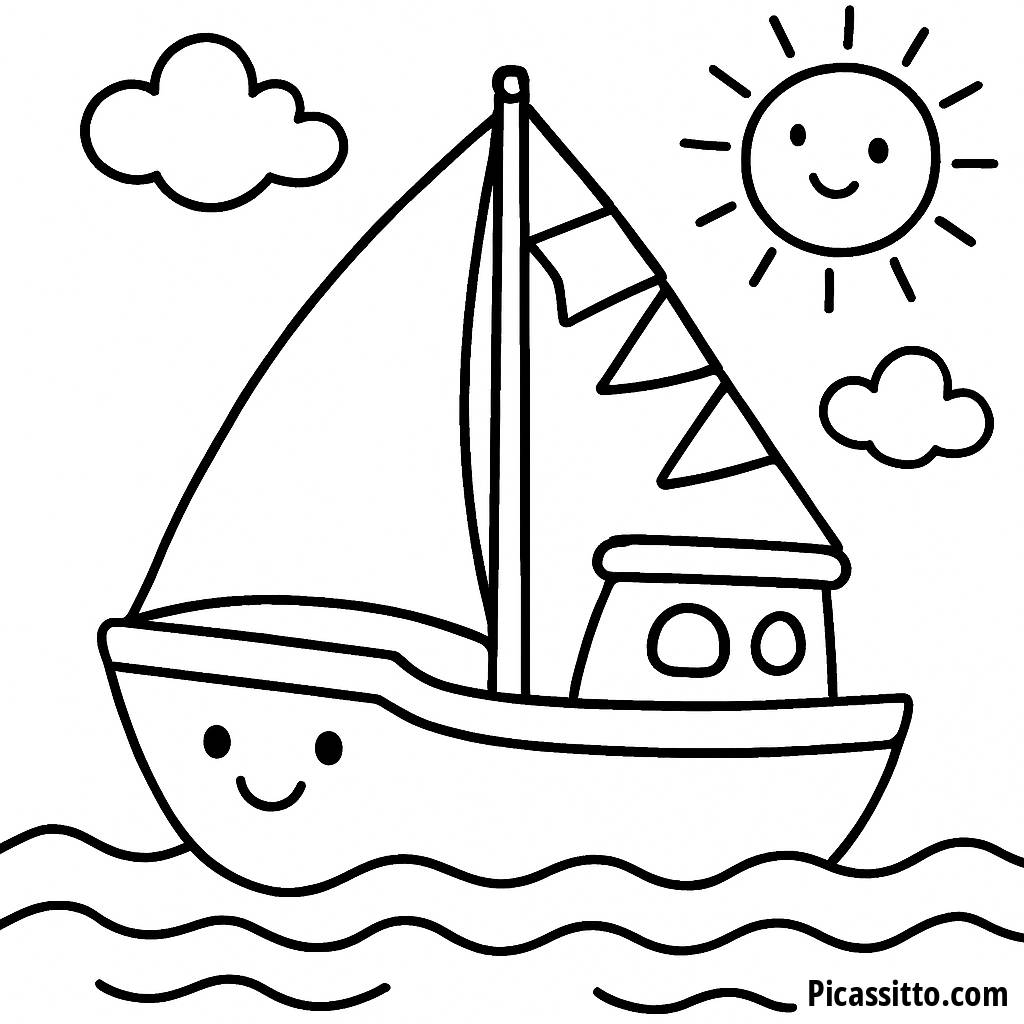 Fröhliches Segelboot Ausmalbild