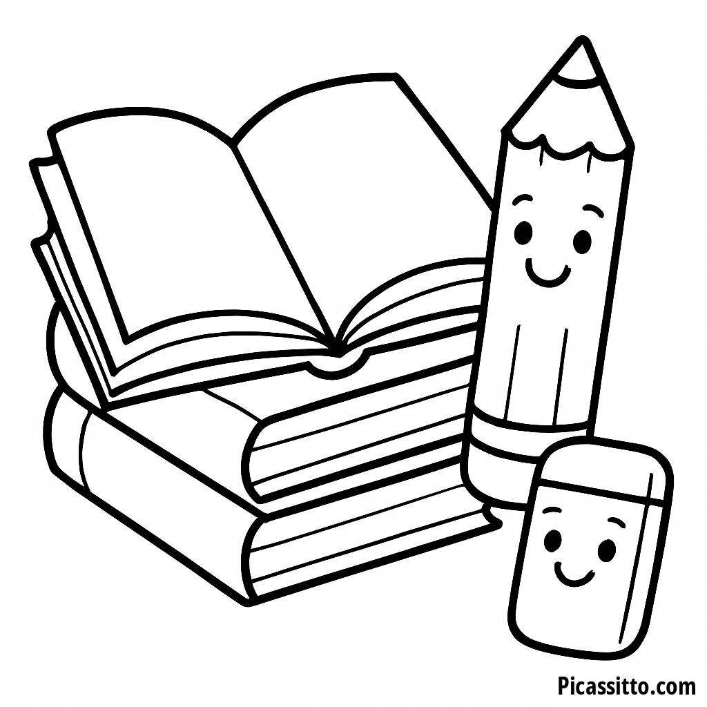 Fröhliche Schulmaterialien Ausmalbild