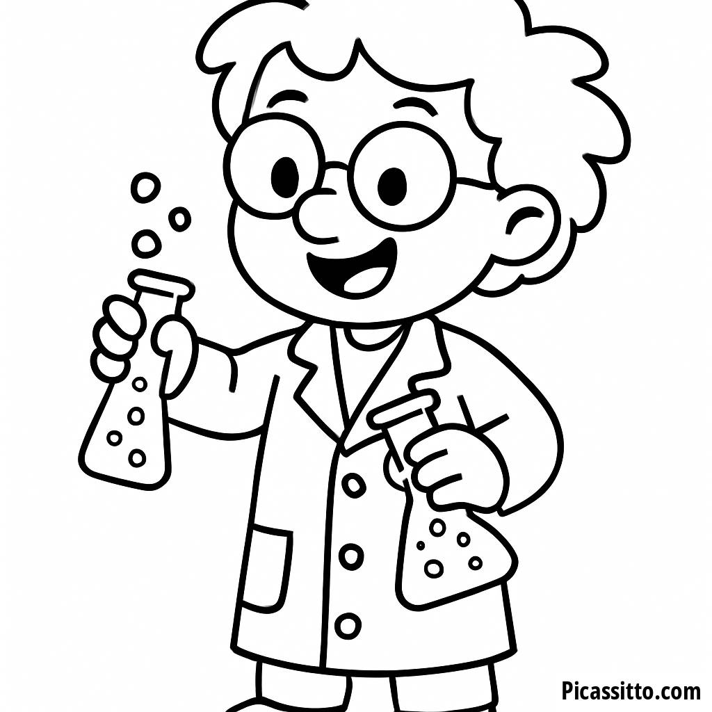 Página para Colorear de un Científico Alegre