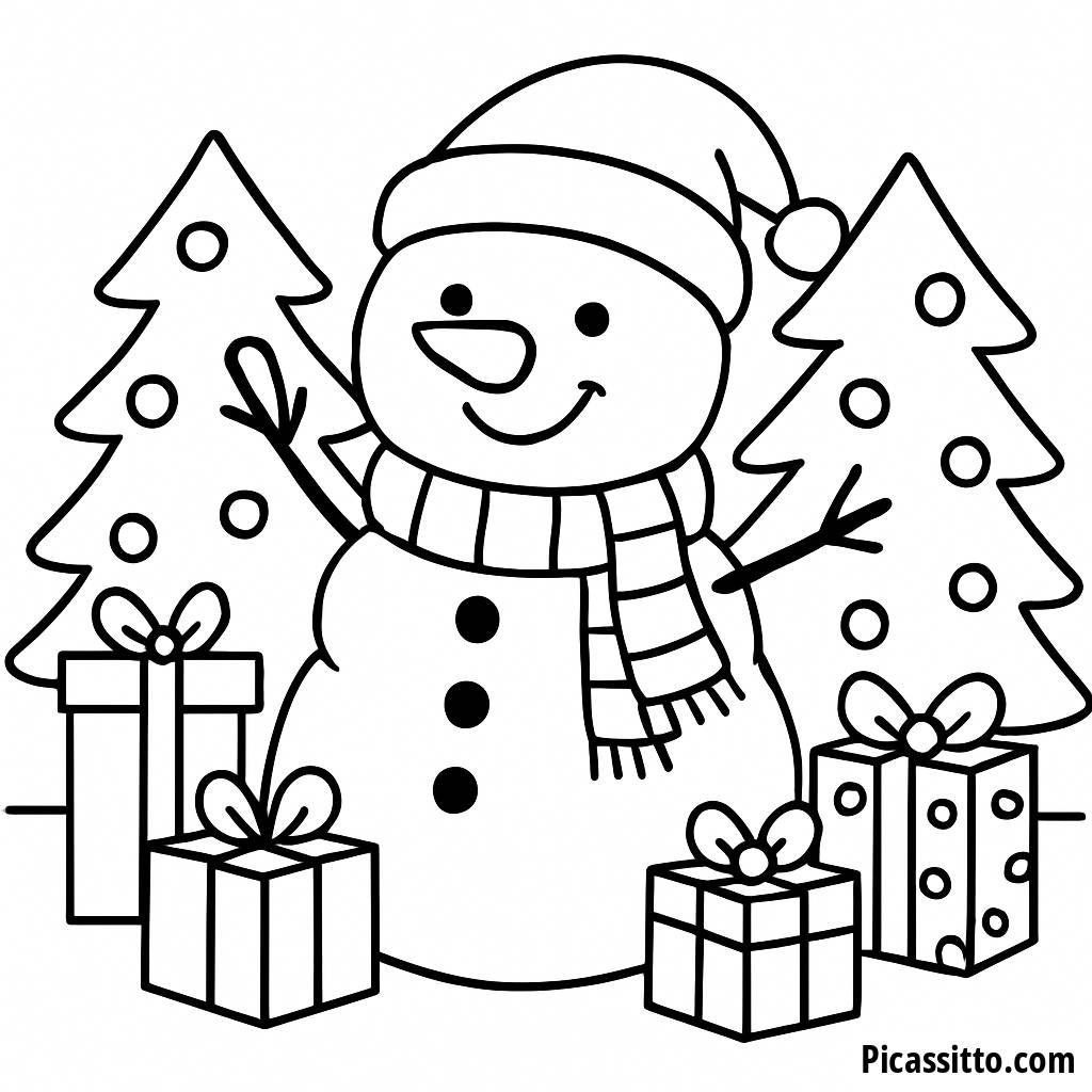 Pagina da Colorare: Pupazzo di Neve Allegro