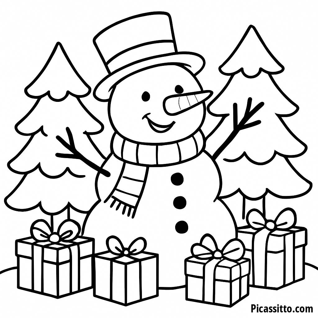 Pagina da Colorare di un Allegro Pupazzo di Neve