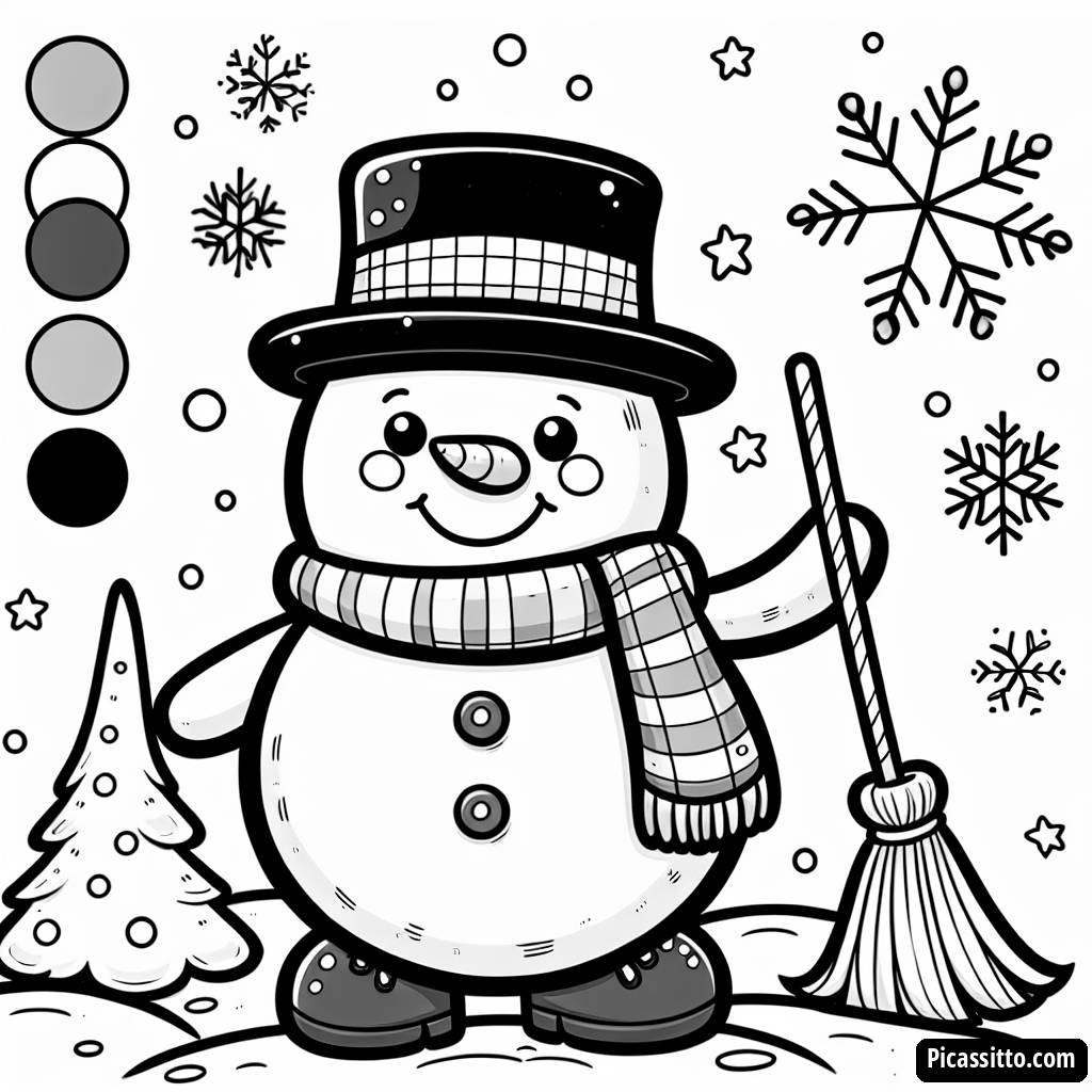 Page à Colorier Bonhomme de Neige Joyeux