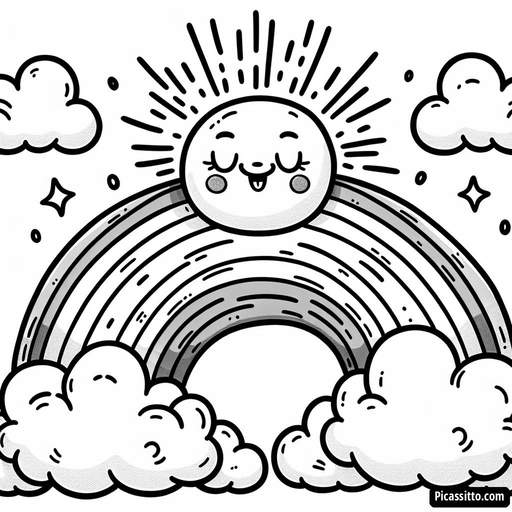 Cheerful Sun and Rainbow Coloring Page