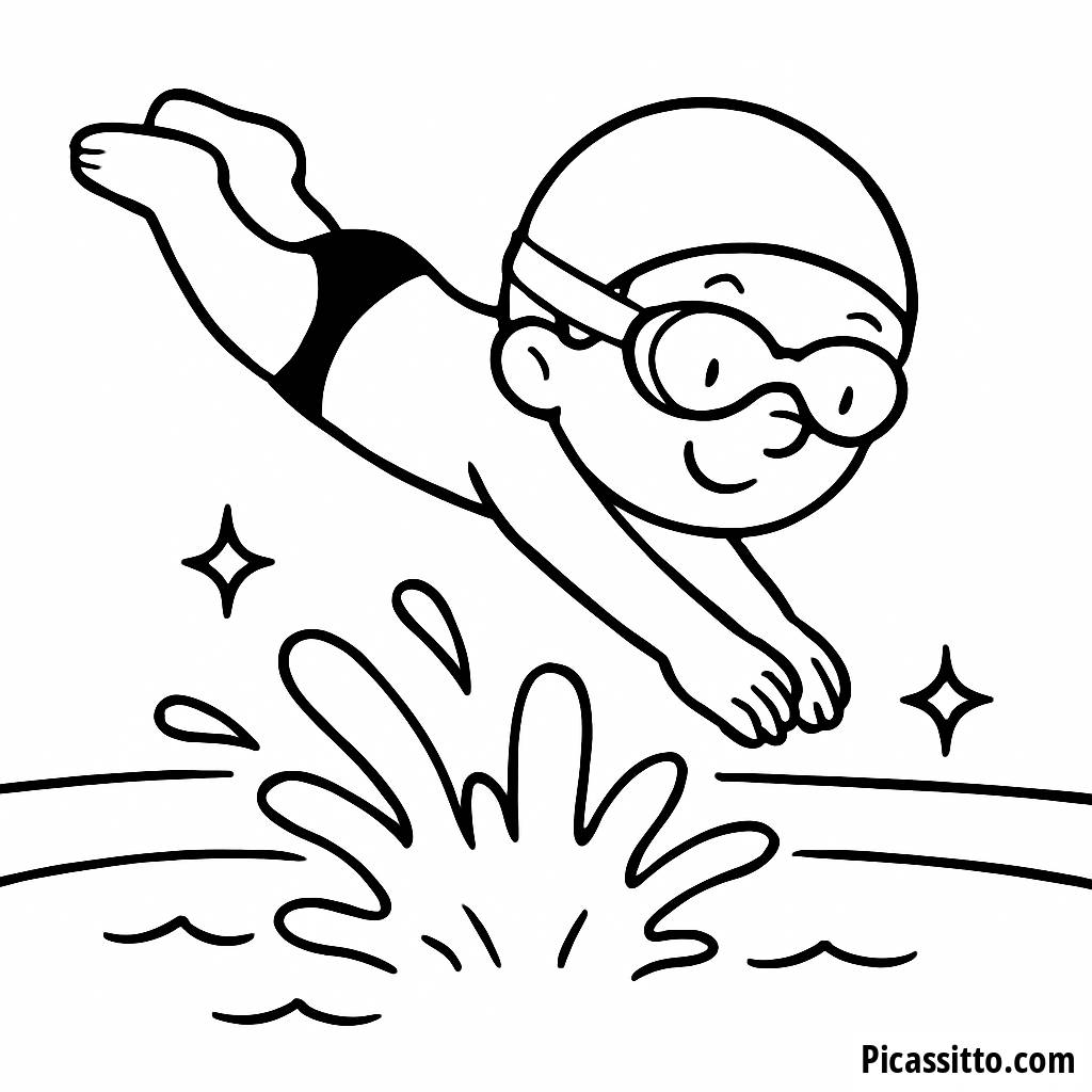 Página para Colorir de um Nadador Alegre Mergulhando