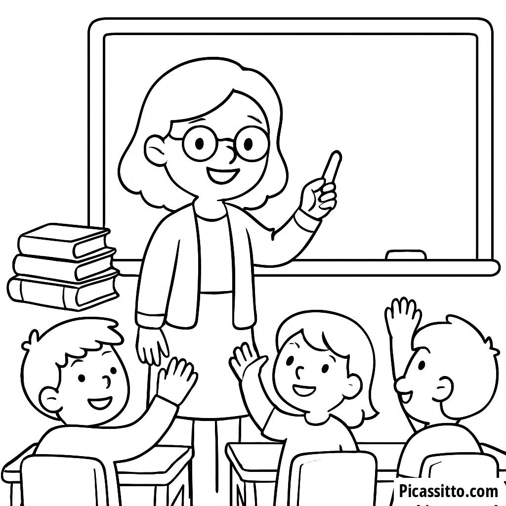 Pagina da Colorare dell'Insegnante Felice
