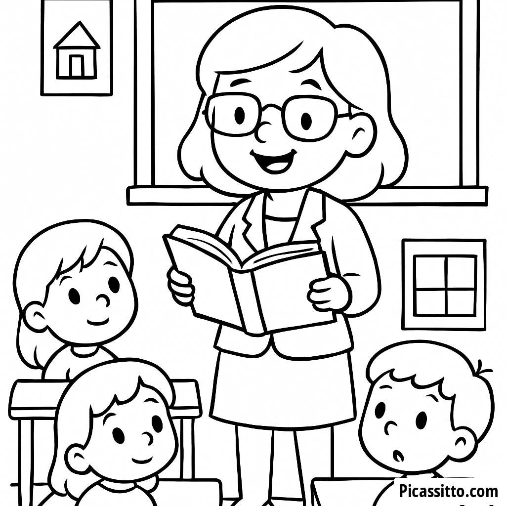 Página para Colorear de una Maestra Alegre