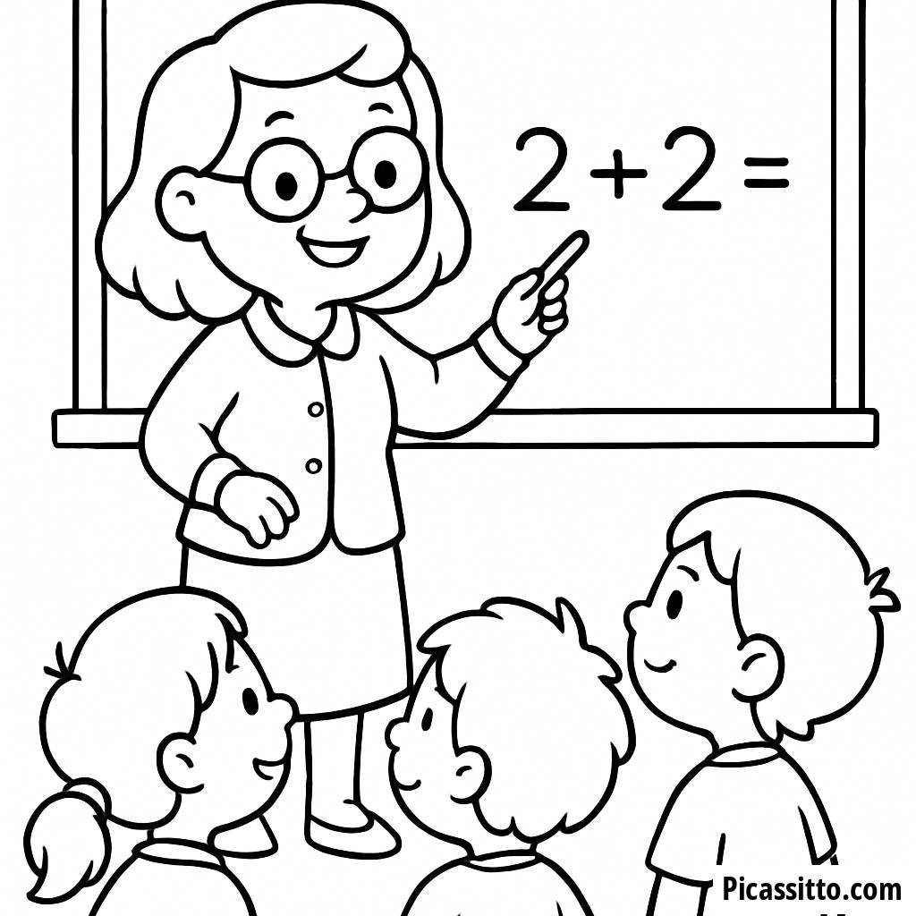 Cheerful Teacher Coloring Page