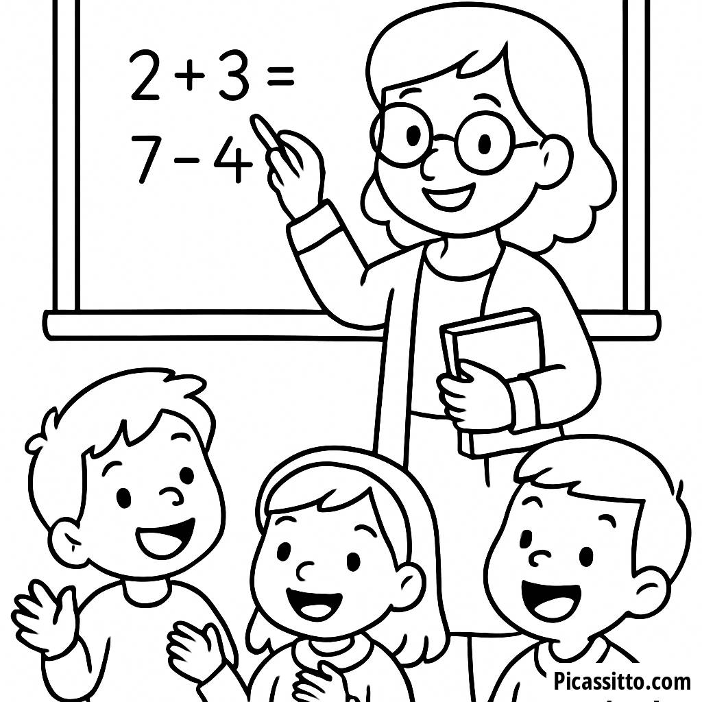 Cheerful Teacher Coloring Page