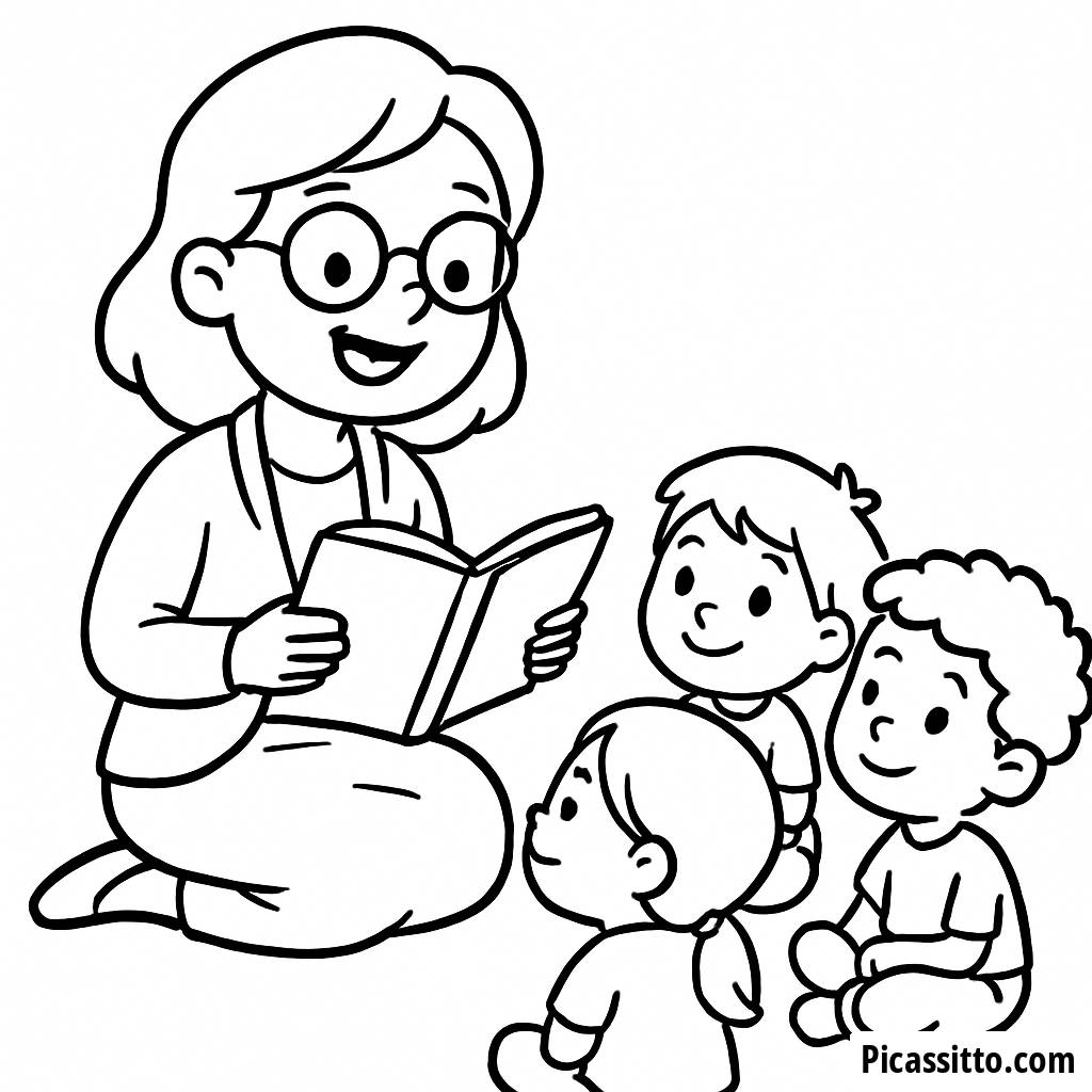 Página de Colorir da Professora Alegre Lendo