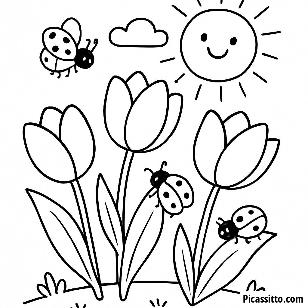 Cheerful Tulips Coloring Page