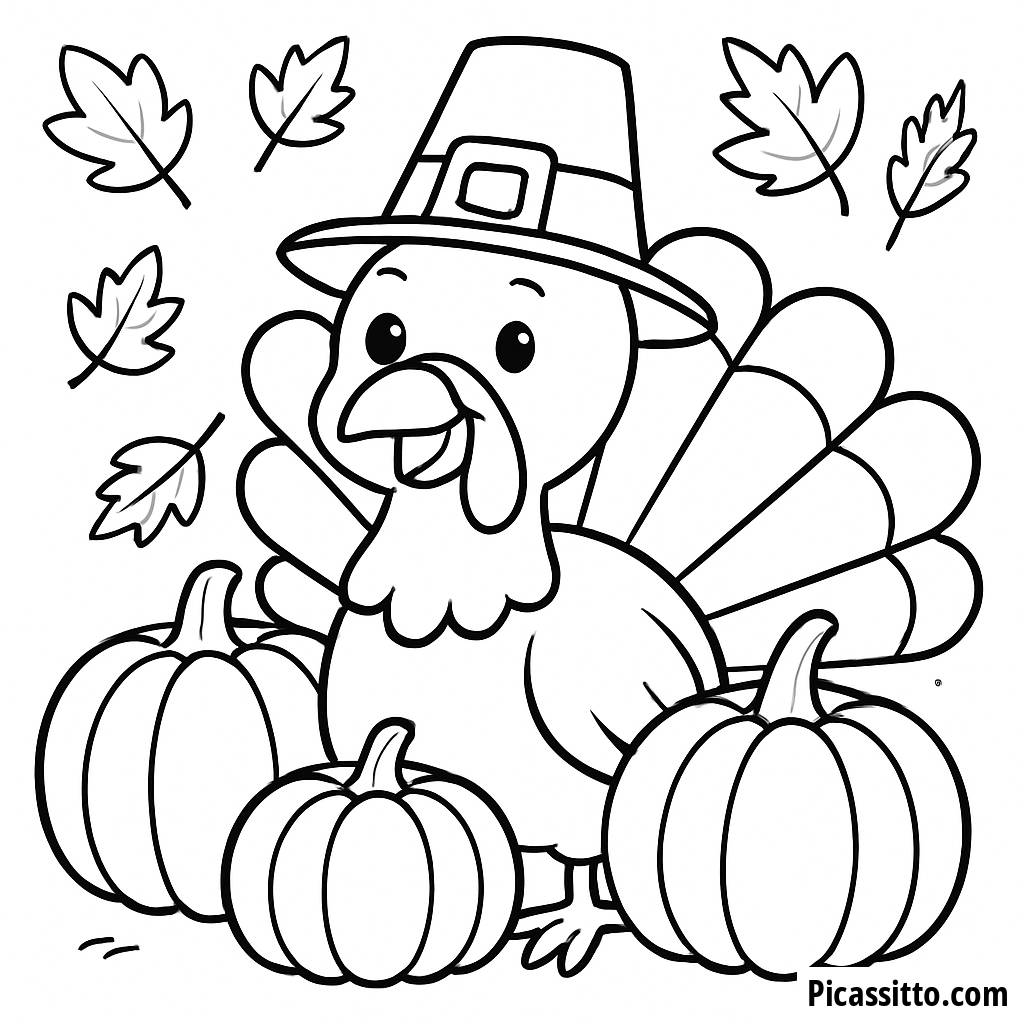 Página para Colorear de un Pavo Alegre