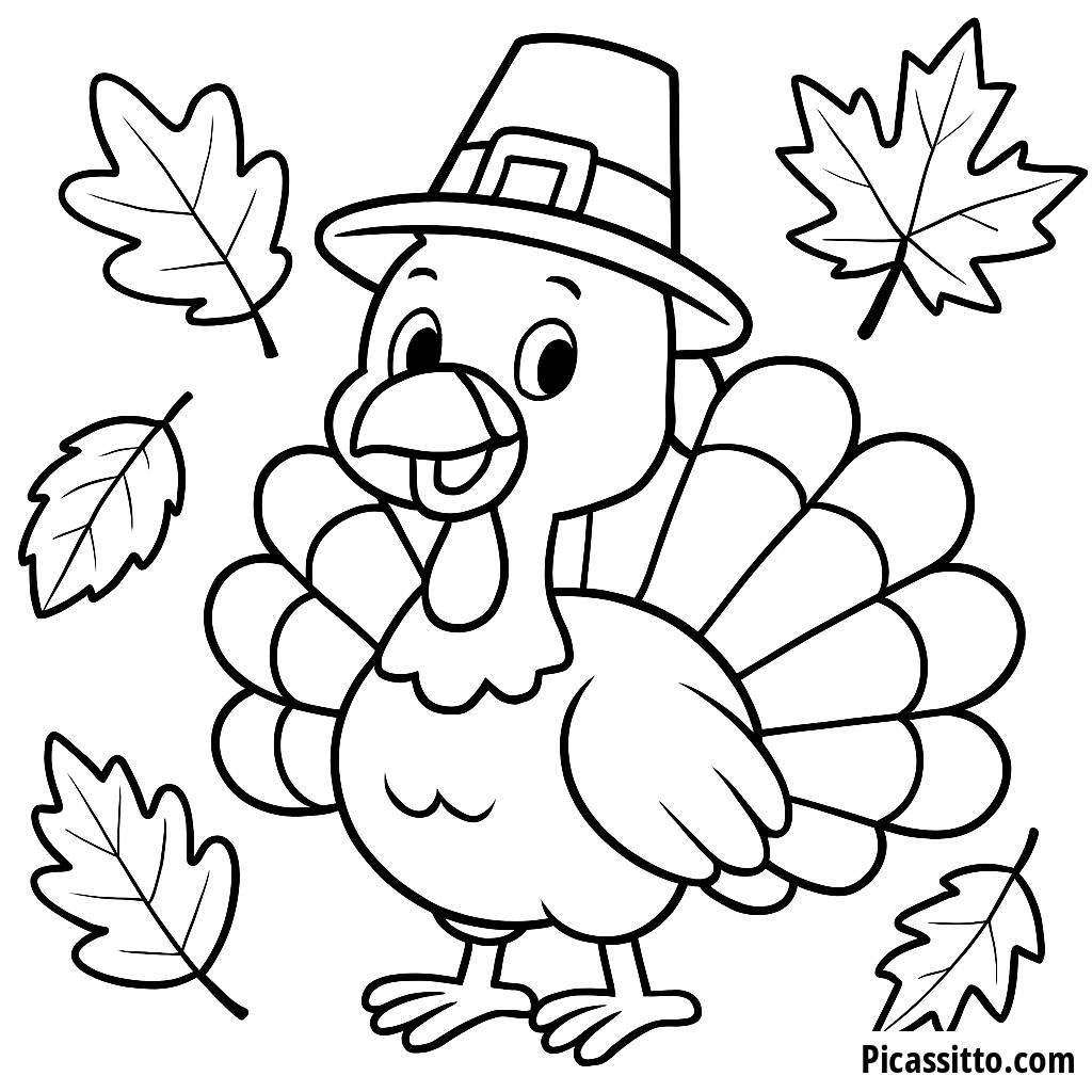 Pagina da Colorare di un Tacchino Allegro