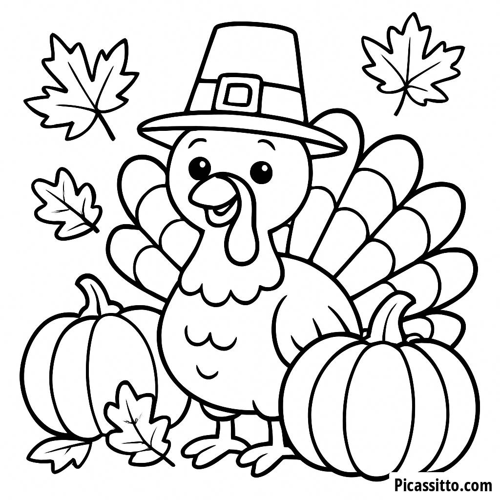 Cheerful Turkey Coloring Page for Thanksgiving
