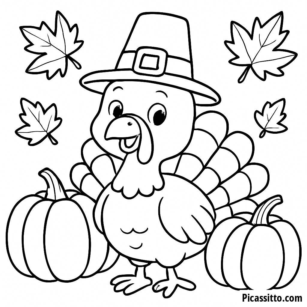 Página para Colorear de un Pavo Alegre para Acción de Gracias