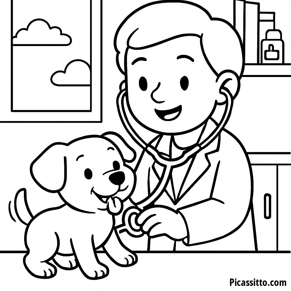 Page à Colorier Vétérinaire Joyeux