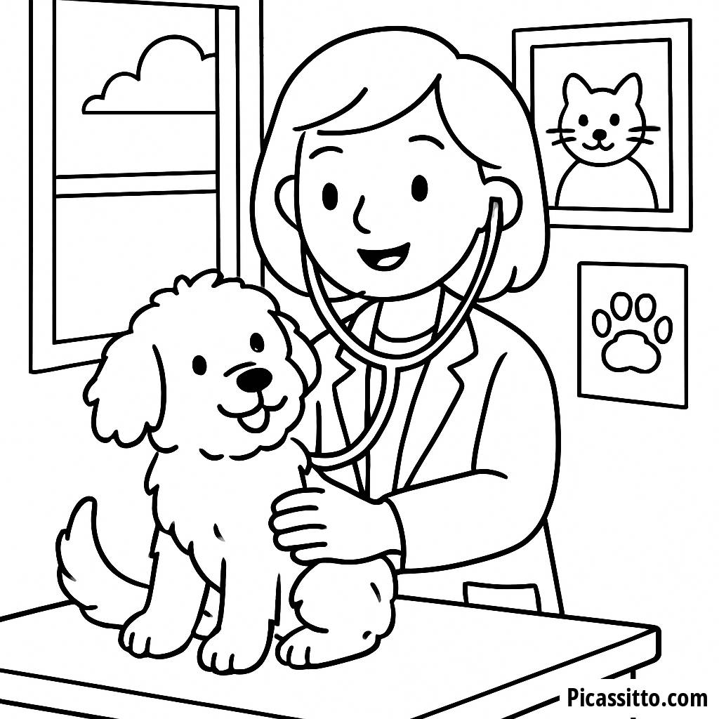 Fröhliche Tierarzt Malvorlage - Welpenliebe!