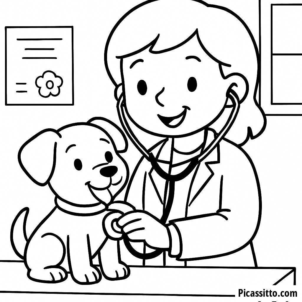 Página para Colorear de un Veterinario Alegre