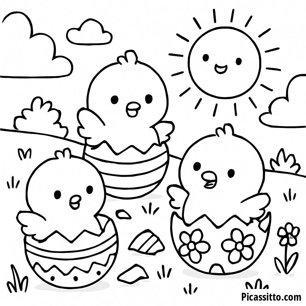 Chubby Chicks Hatching Coloring Page
