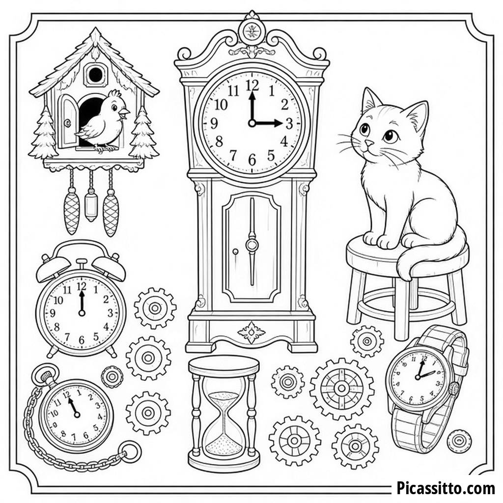 Desenho para colorir da oficina do relojoeiro