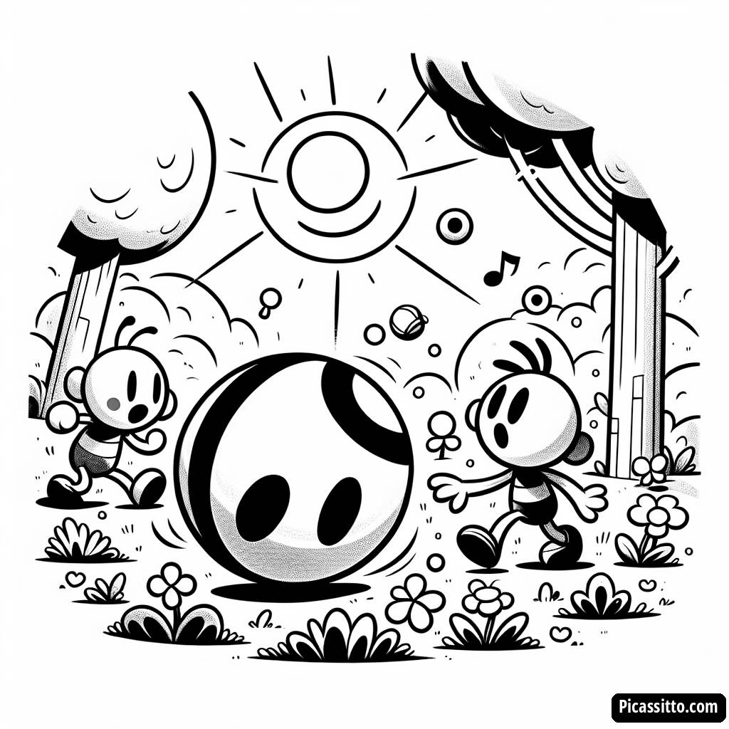 Cocomelon Malvorlage: JJ, TomTom und YoYo mit einem Großen Bunten Ball!