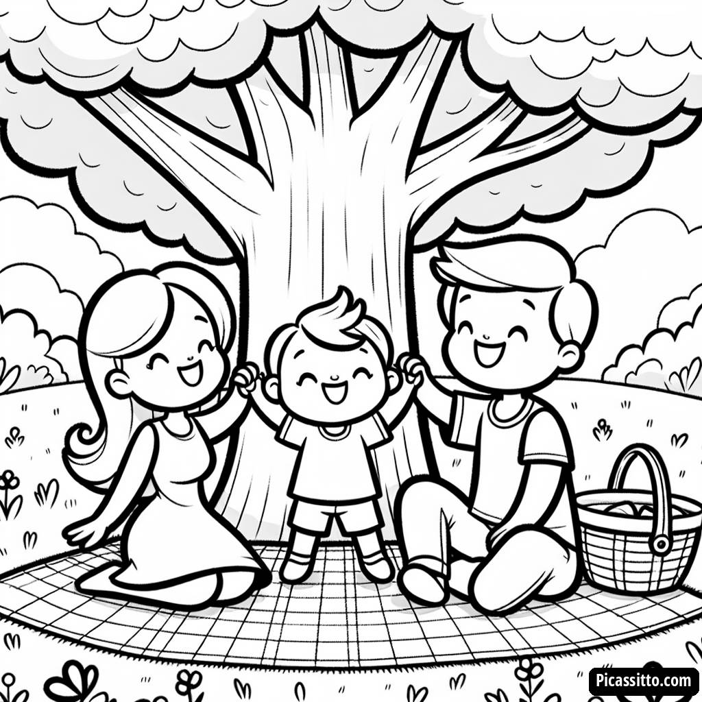 Page à Colorier de la Famille Cocomelon en Pique-nique