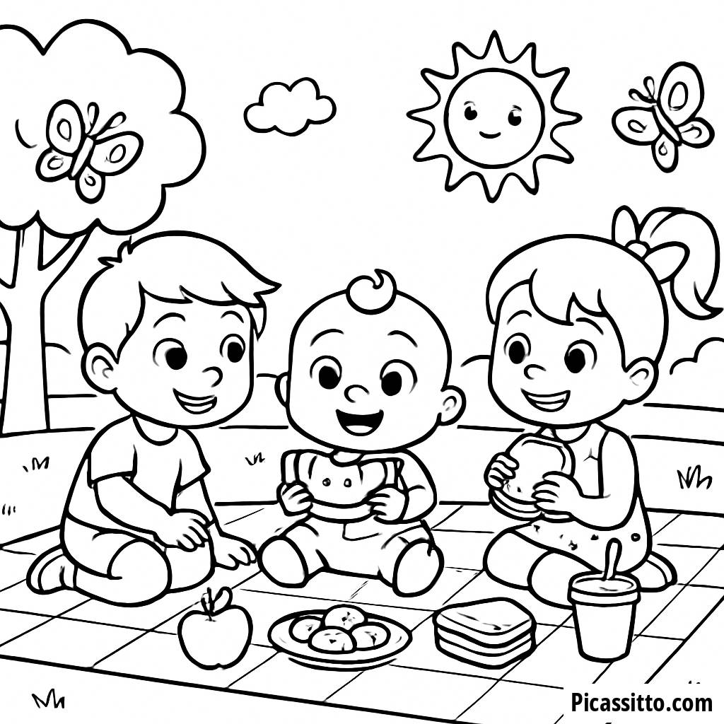 Cocomelon Picnic Coloring Page