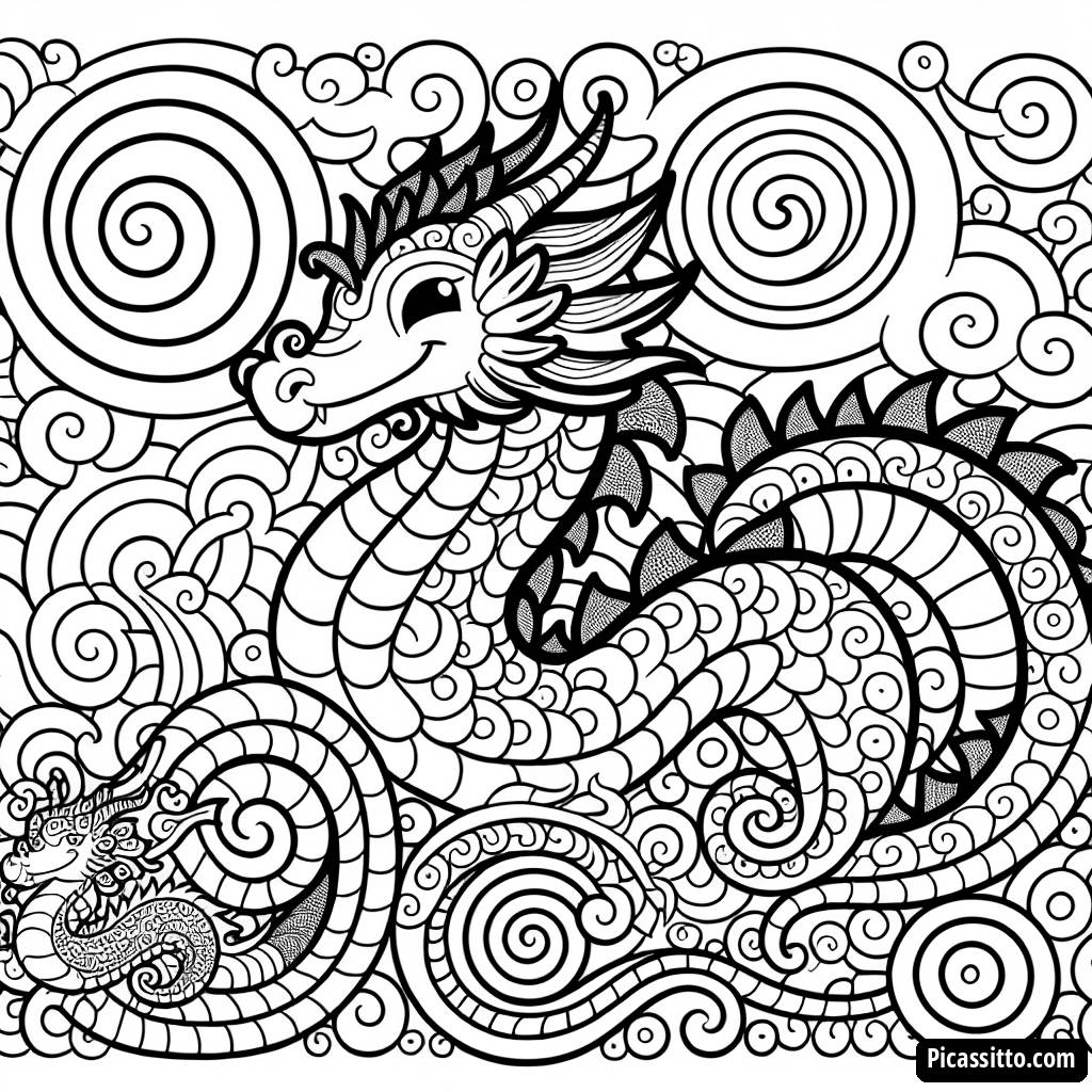Pagina da Colorare Drago Arrotolato