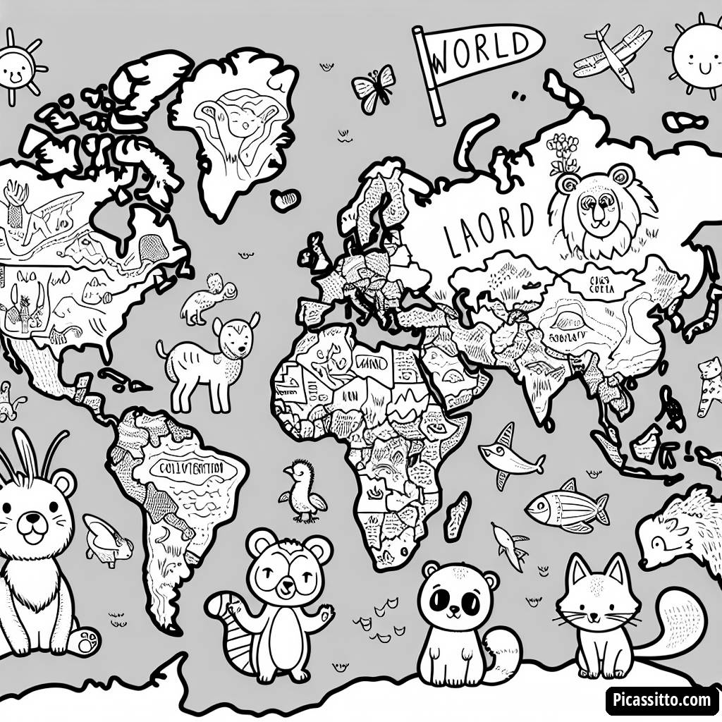Color Your World: Fun Animal Coloring Page of the Continents