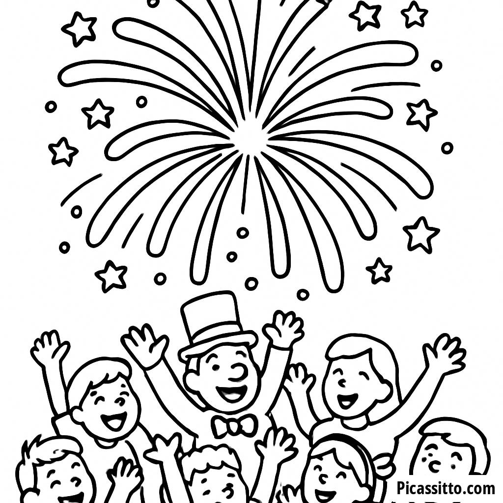 Pagina da Colorare di Fuochi d'Artificio Colorati