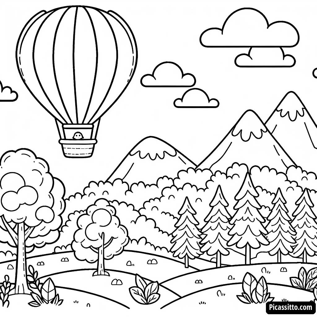 Pagina da Colorare della Mongolfiera Colorata