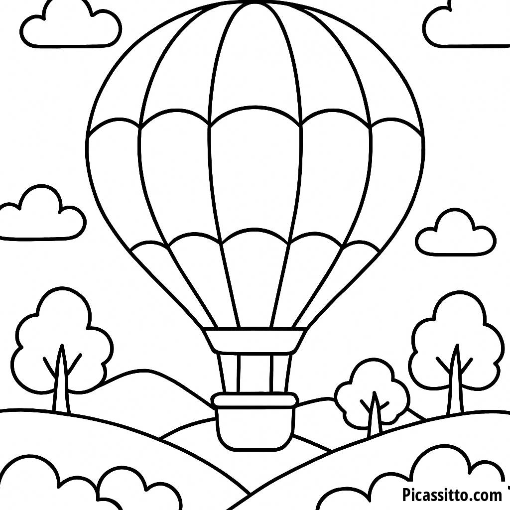 Página para Colorir de um Colorido Balão de Ar Quente
