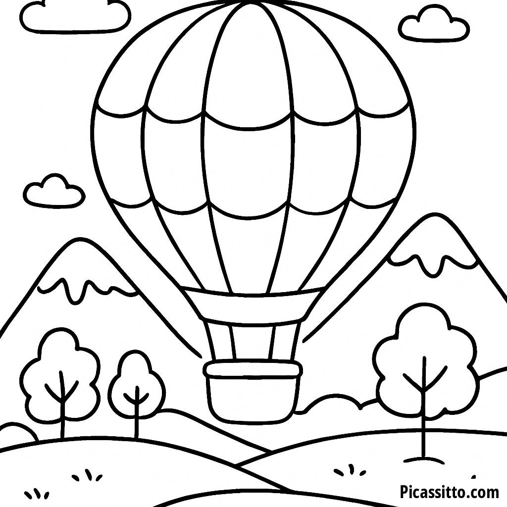 Pagina da Colorare con un Colorato Pallone Aerostatico