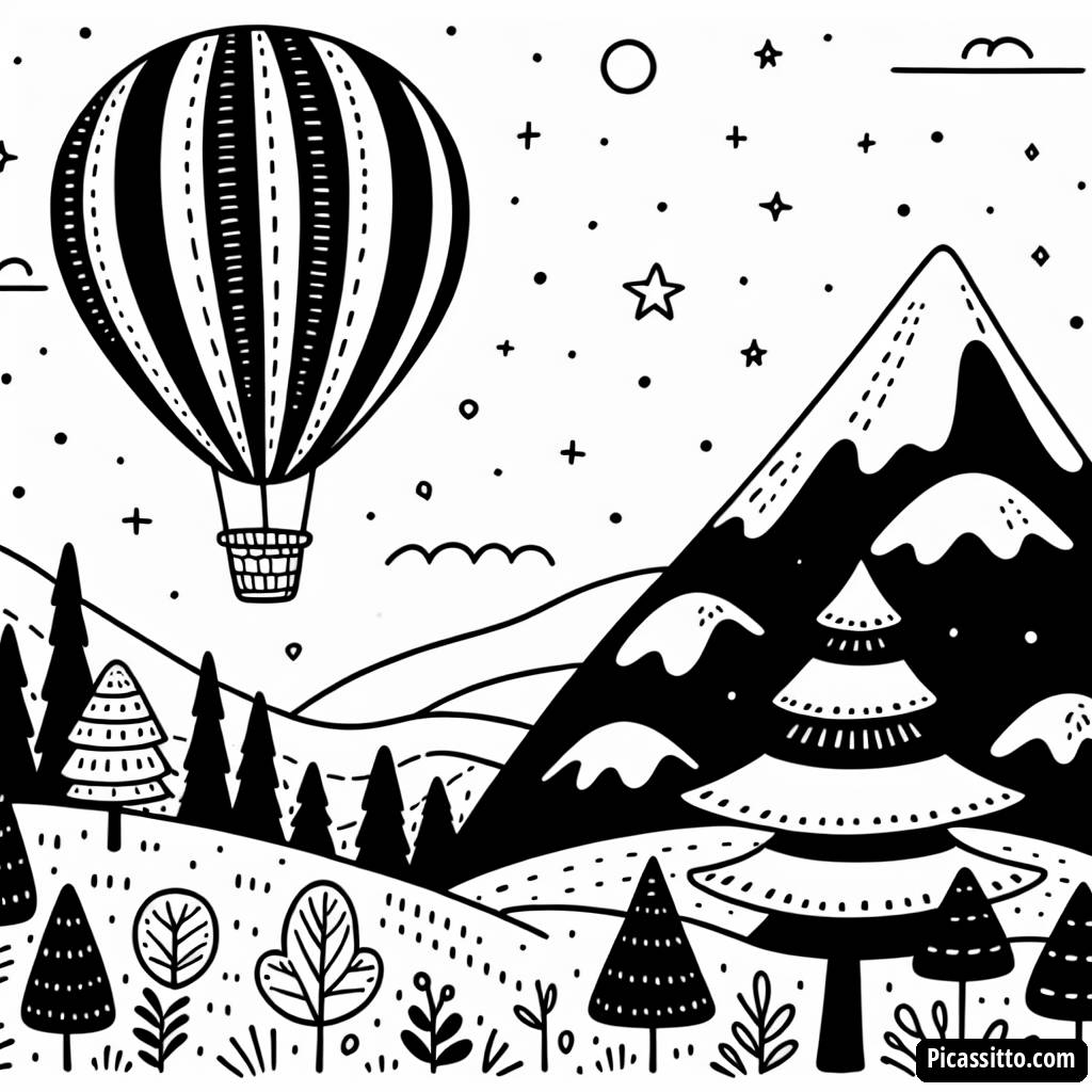 Раскраска с Цветным Воздушным Шаром