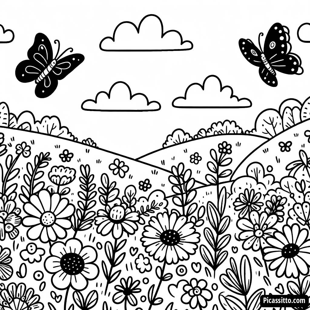 Bunte Wiese Ausmalbild