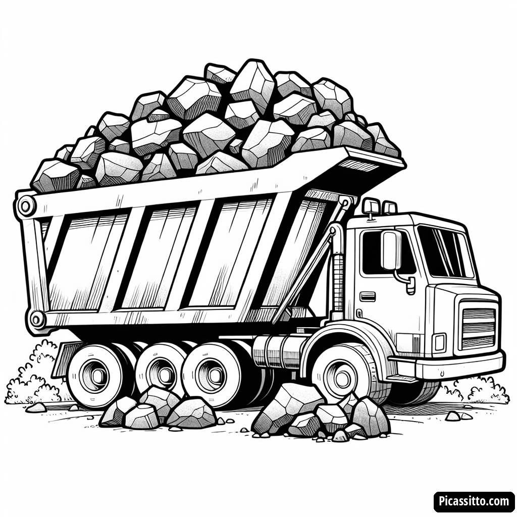 Раскраска: Самосвал, Полный Цветных Камней!