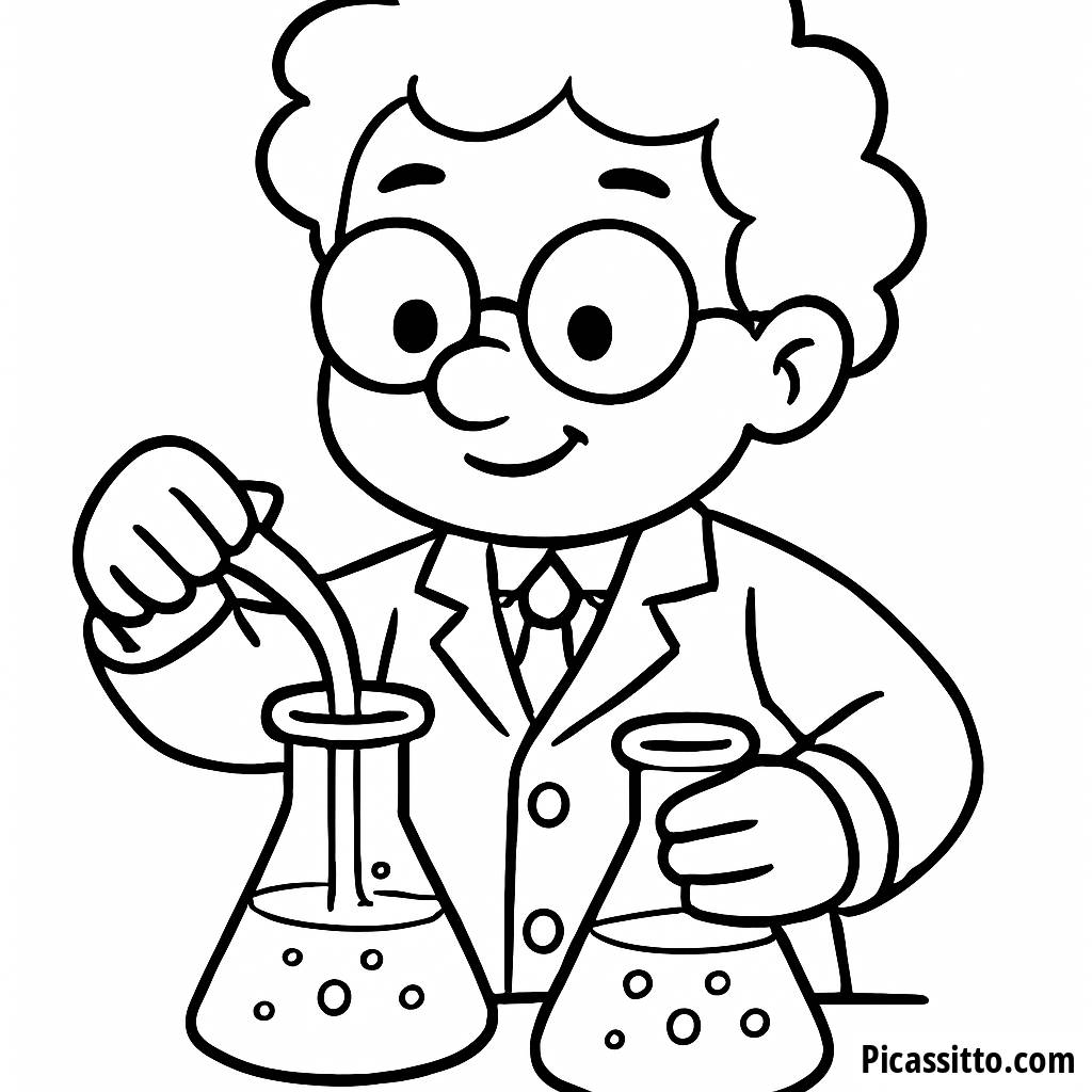 Coloring Page of a Scientist Mixing Colorful Liquids