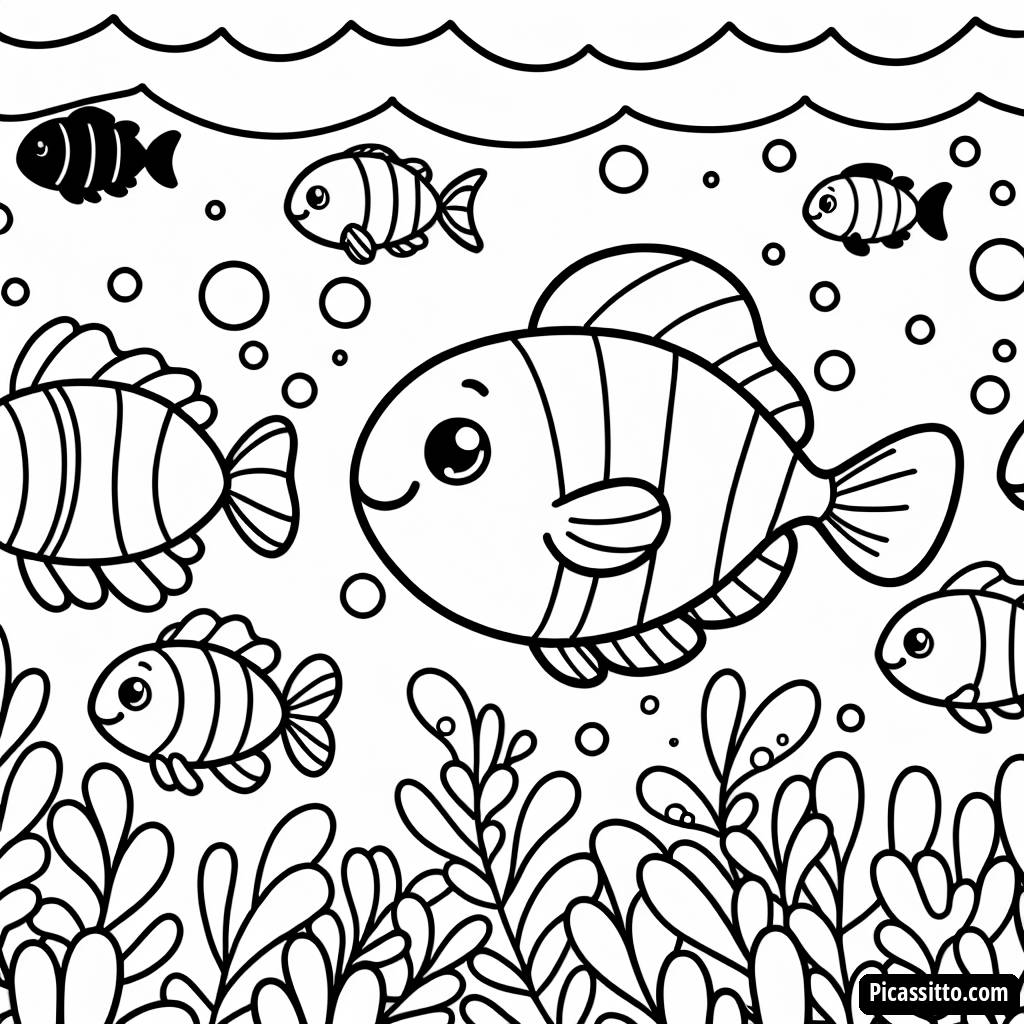 Раскраска с Яркой Школой Рыб