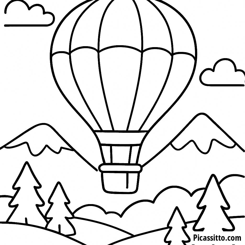 Malvorlage: Bunte Heißluftballon Über Malerischen Bergen