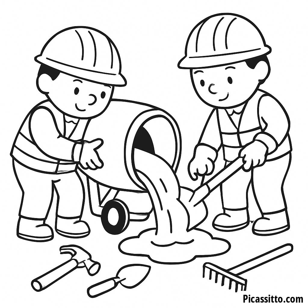 Página para Colorir de Trabalhadores da Construção - Derramando Concreto!