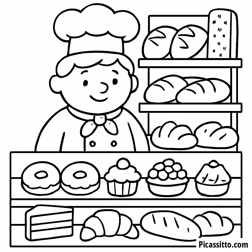 Pagina da Colorare di una Panetteria Accogliente