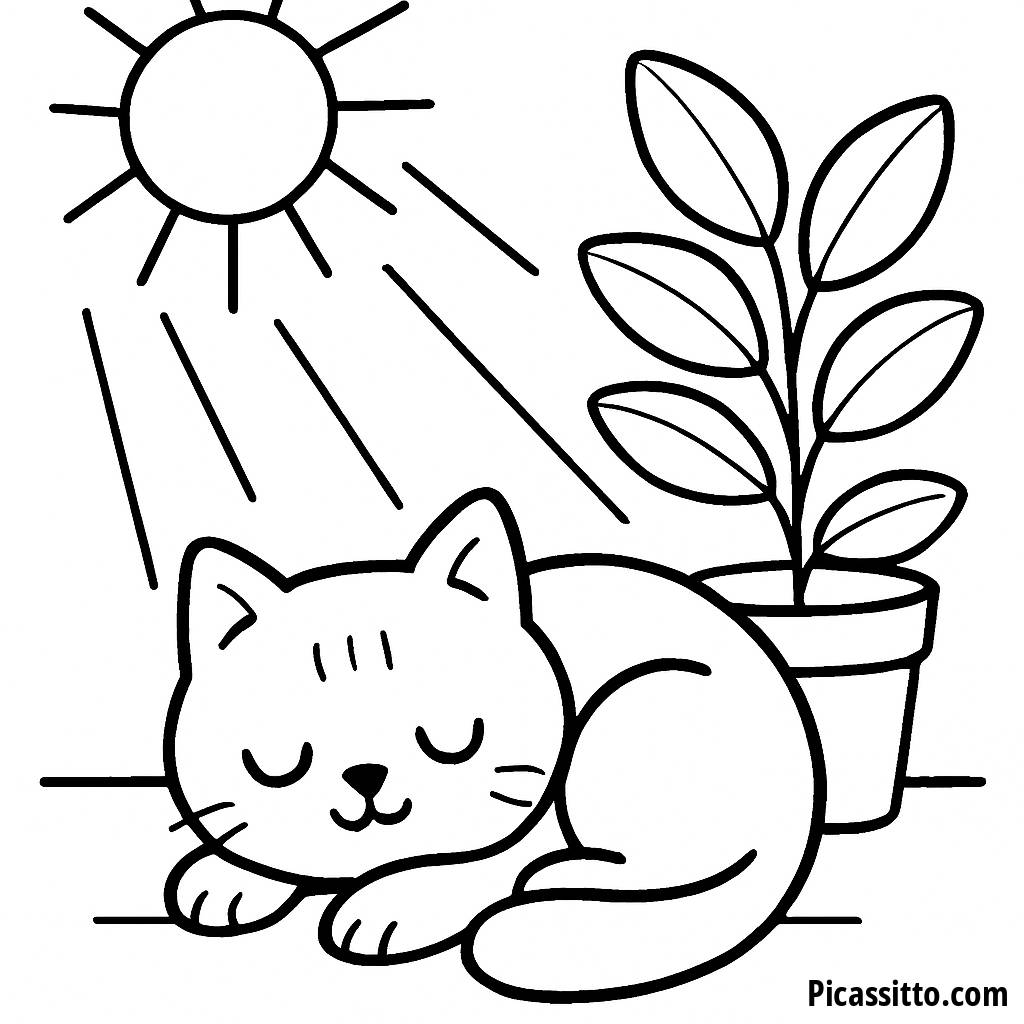 Pagina da Colorare del Gatto Accoccolato che Dorme