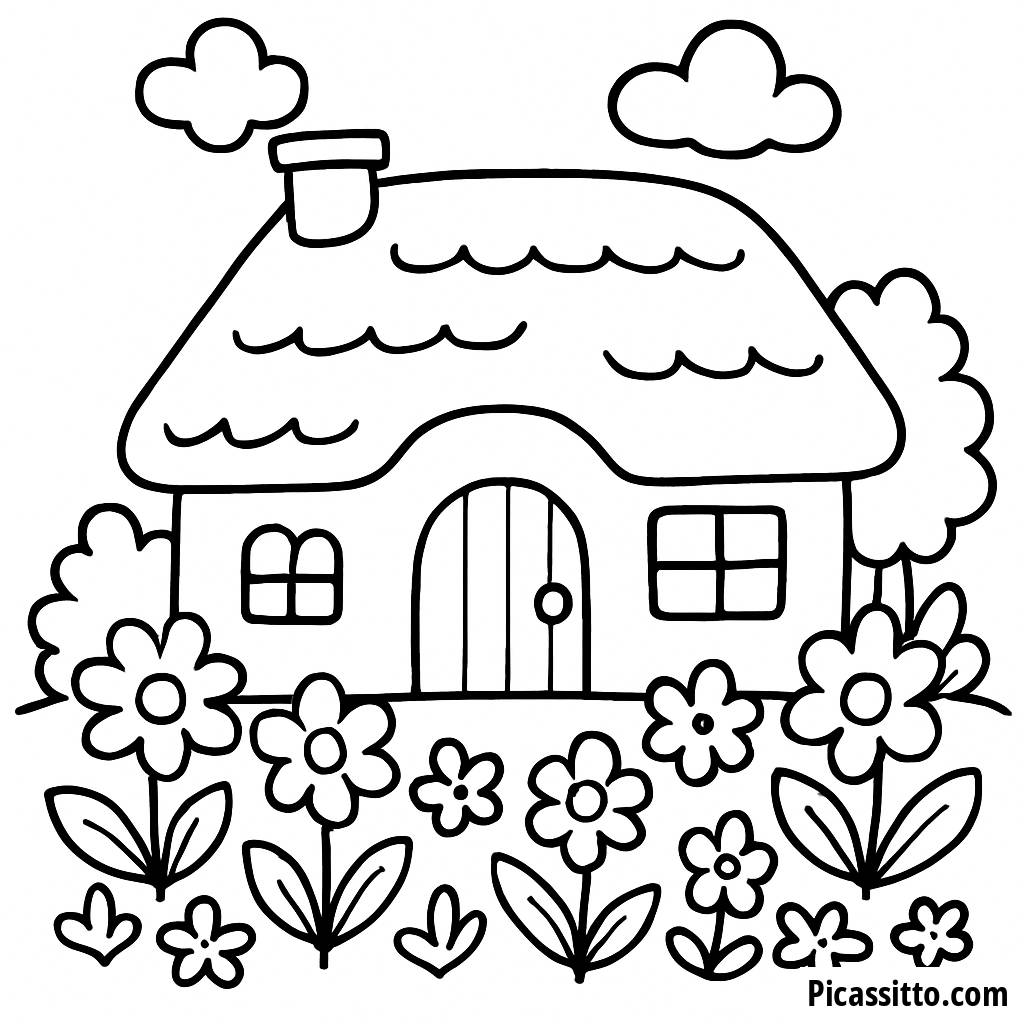 Pagina da Colorare di un Accogliente Cottage