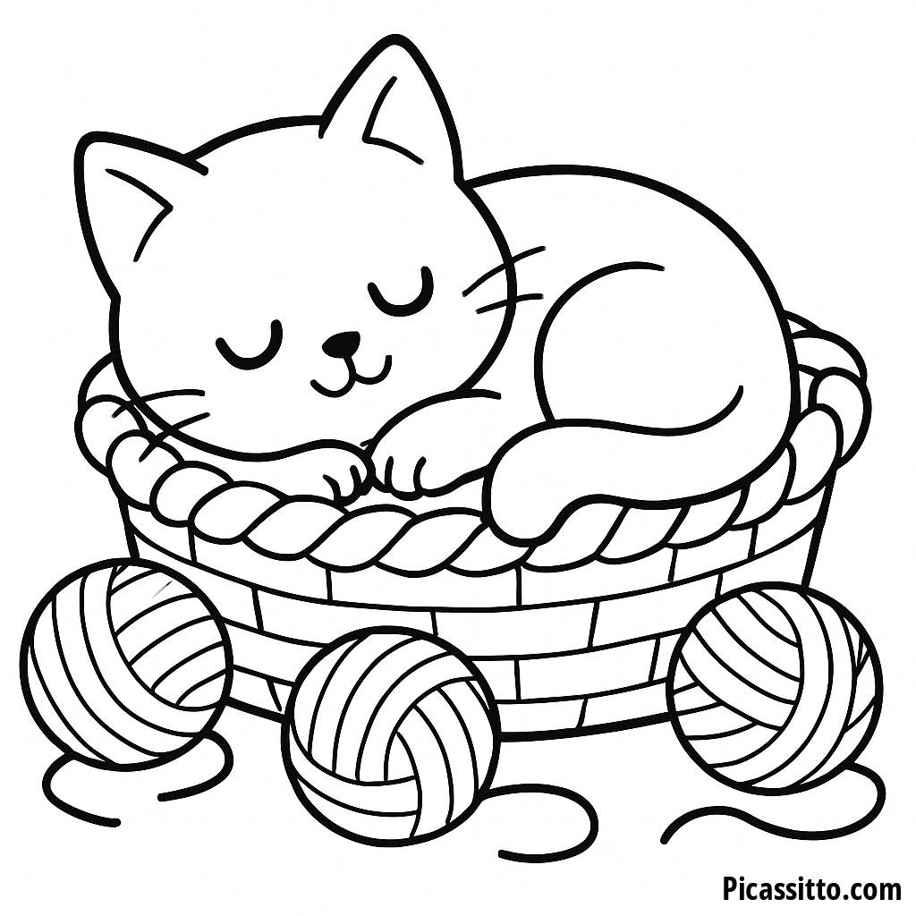 Cozy Kitten Napping Coloring Page