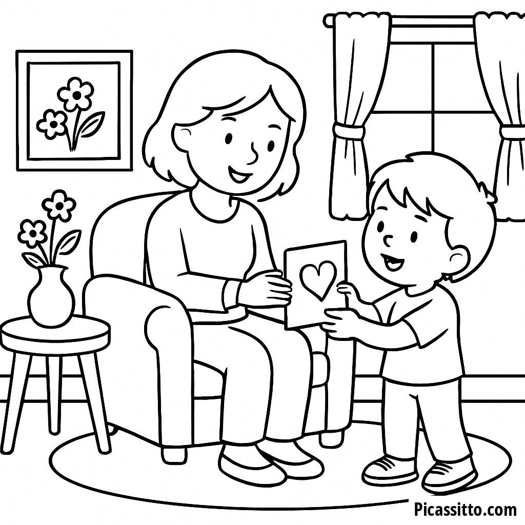 Cozy Living Room Mother's Day Coloring Page