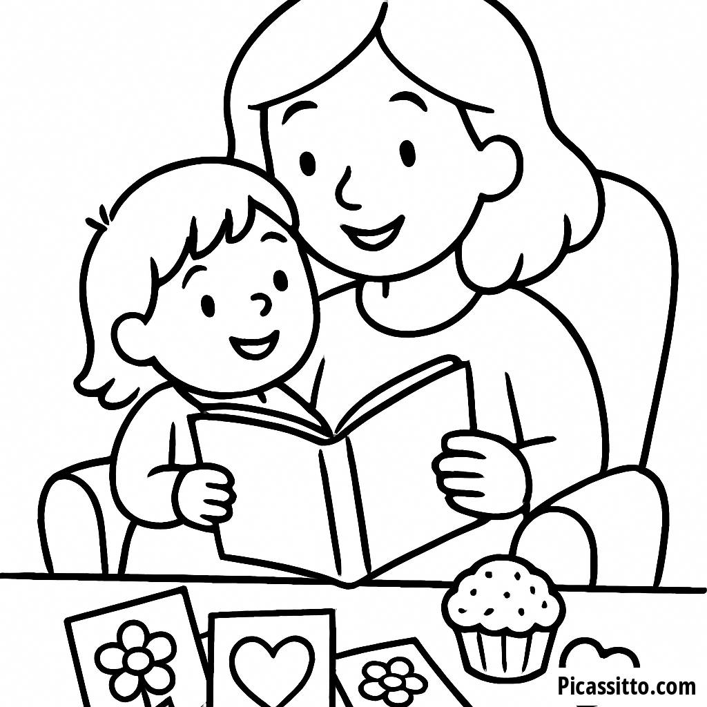 Раскраска ко Дню Матери: Уютное Чтение с Мамой
