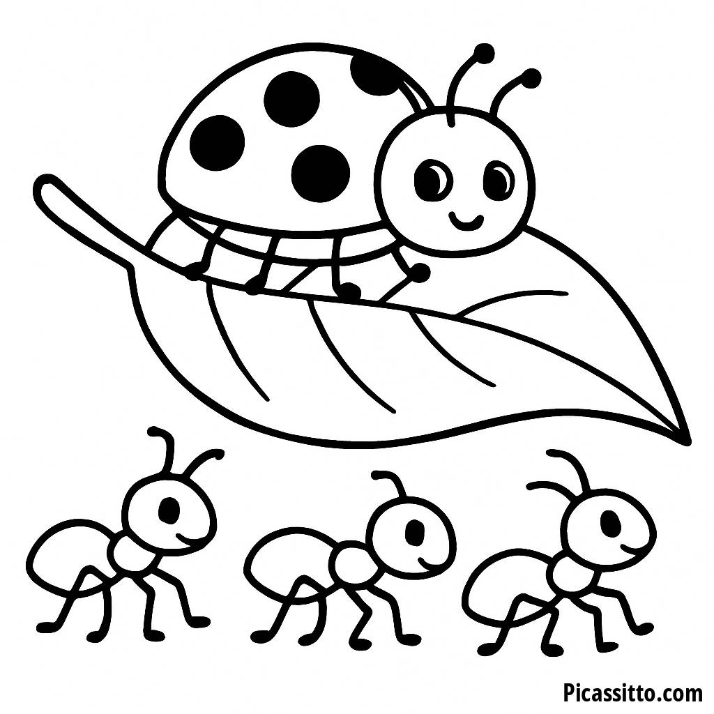 Page à Colorier: Coccinelle et Fourmis