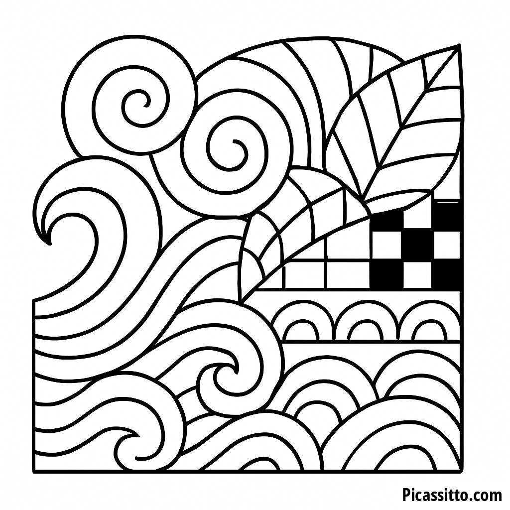 Kreative Wellen und Spiralen Zentangle Malvorlage